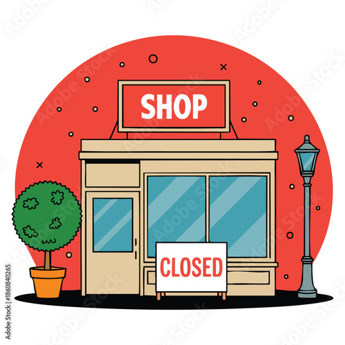 Shop closed empty storefront and plate on the store store is not working vector illustration suitable for business closure retail theme and commercial design concepts