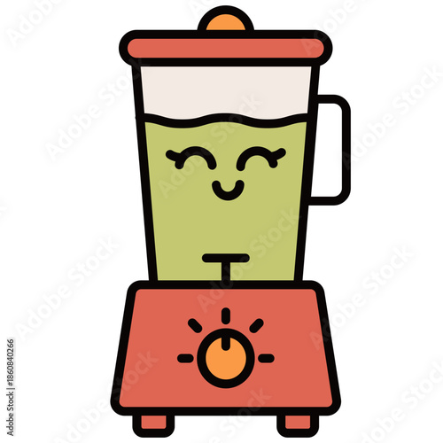 Happy blender with green smoothie and smiling face