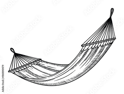 Sketch hammock icon vector illustration showing summer vacation and relaxation on resort thin line black isolated design perfect for holidays concept artwork