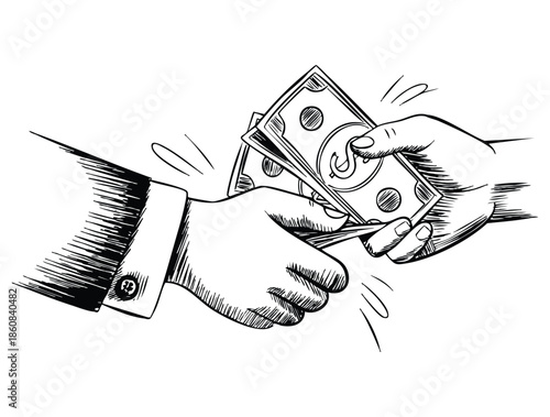 Sketch of business handshake with corruption concept vector illustration ideal for ethics awareness business dispute fraud or illegal practice themed artwork