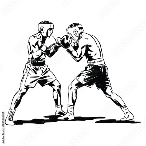 Sketch of the battle of two boxers hand drawn black and white vector illustration perfect for sports action design competition or boxing themed artwork
