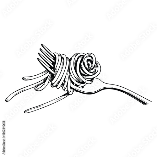 Sketchy noodle on fork hand drawn illustration vector design perfect for food menu recipe or culinary themed artwork isolated on white background