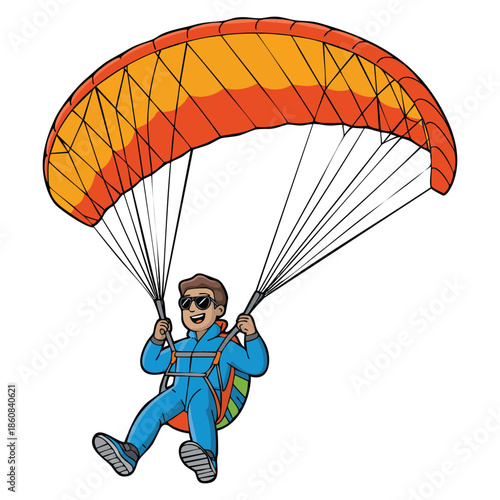 Skydiver flying with parachute vector illustration isolated on white background perfect for parachuting sport leisure activity and adventure themes