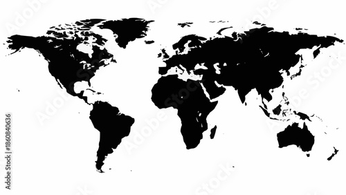Black silhouette of the world map continents on a white background.