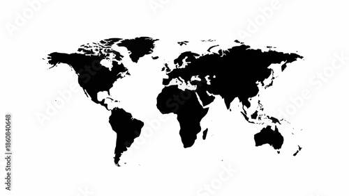 Black silhouette of the world map on a white background.