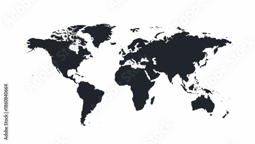 Black world map silhouette on a white background.