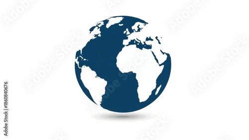 Blue globe showing continents and oceans on a white background.