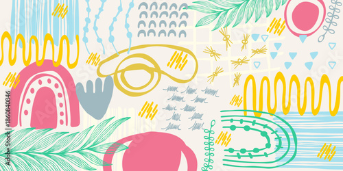 Abstract shapes graphic patterns and in a colorful illustration background template editable