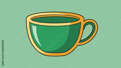 Illustration of a Green and Gold Tea Cup on Light Green.