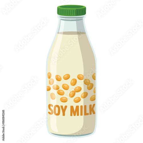Soy milk in bottle natural organic product from soybean plant vector illustration perfect for healthy food beverage nutrition and organic lifestyle themed artwork