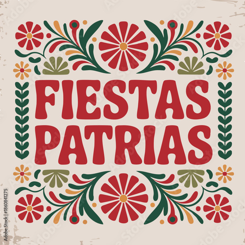 Spanish text fiestas patrias national holidays banner featuring mexican theme patriotic celebration elements perfect for festive cultural design and holiday decoration artwork