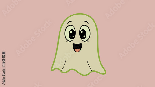 Cute Cartoon Ghost with Wide Eyes and Open Mouth.