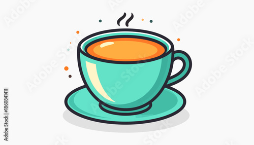 Illustration of a Steaming Cup of Tea on a Saucer.
