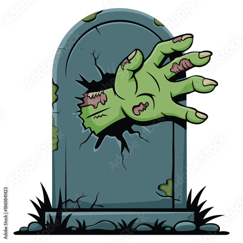Spooky zombie bony hand vector illustration peeping out from tomb ideal for halloween horror undead creepy character themed creative designs