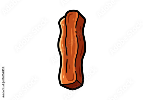 Cartoon Illustration of a Single Strip of Cooked Bacon.
