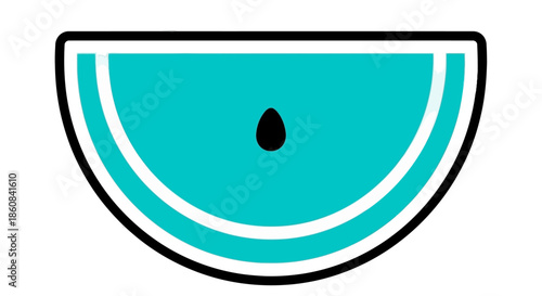 Stylized Teal Watermelon Slice with Black Seed and Rind.
