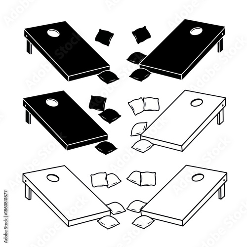 Cornhole Game Illustration Boards and Bean Bags in Play.