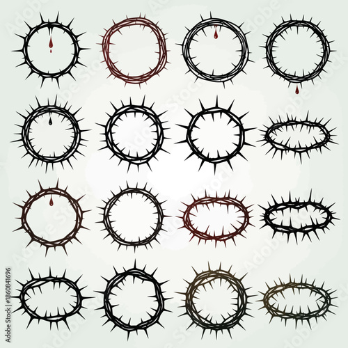 Crown of Thorns Vector Set - Symbolic Religious Iconography.
