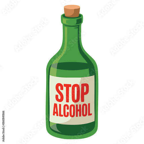 Stop alcohol bottle bad habit alcohol addiction cartoon vector illustration perfect for health awareness education prevention and social campaigns