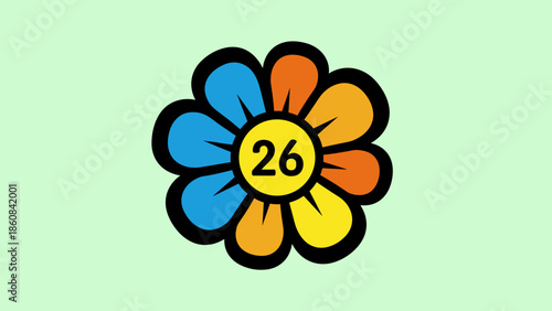 Colorful Flower with Number 26 in the Center.