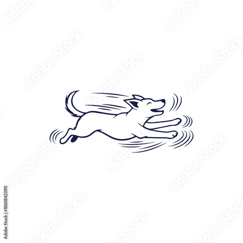 A stylized illustration of a dog running energetically, capturing the feeling of movement and freedom