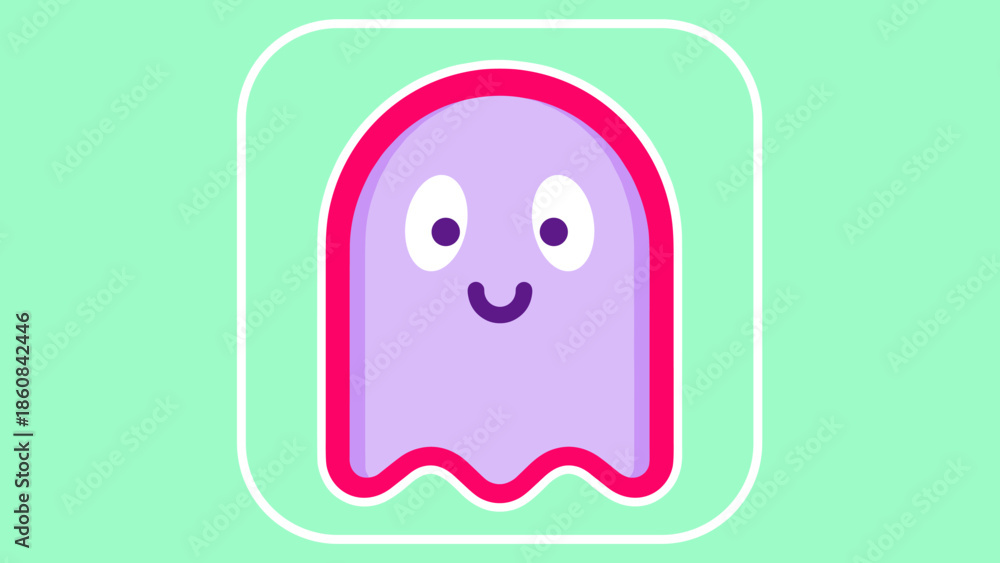 Fototapeta premium Cute Cartoon Ghost with a Friendly Smile and Pink Outline.