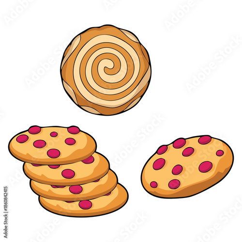Sweet pastries for national chocolate chip cookie day with chocolate chip cookie vector illustration and confectionery sweet food product themed artwork
