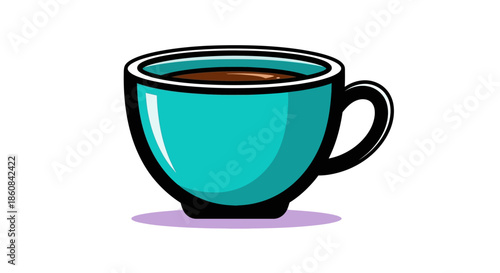 Illustration of a Teal Coffee Cup Filled with Dark Brown Coffee.
