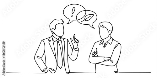 Two business professionals discussing environmental ideas illustrated in continuous line art Vector, illustration