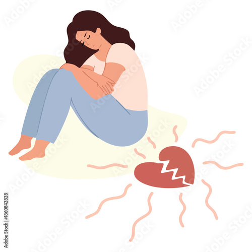 Teen girl vector illustration unhappy with broken heart ideal for adolescence puberty problem mental health emotional education and awareness themed designs