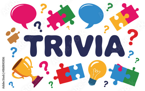 Trivia design with puzzles question marks speech bubbles lightbulb and award icons ideal for quiz night posters brain games fun fact content and challenge visuals