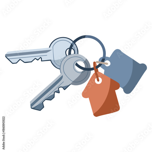 Trinket with key hanging with keyring vector illustration design element ideal for jewelry decoration accessory or home keys themed creative artwork