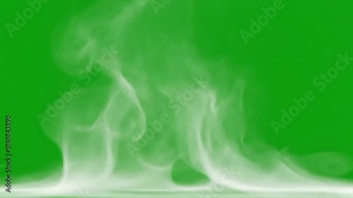 Rising white steam smoke vapor effect on chroma key green screen background