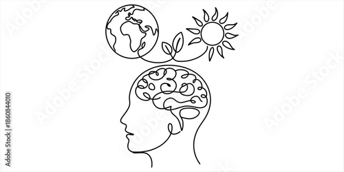 Human consciousness and its connection to nature's elements Vector, illustration