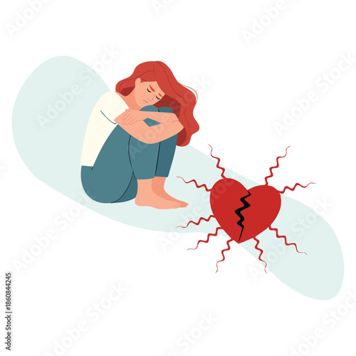 Unhappy teen girl with broken heart vector illustration teenager puberty problem perfect for adolescence mental health emotional education and awareness themed designs