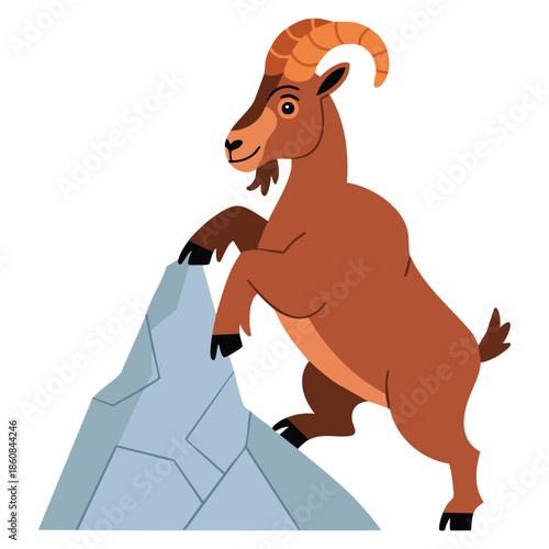 Urial character wild mountain sheep with horns standing on boulder vector illustration perfect for wildlife nature conservation and animal themed designs