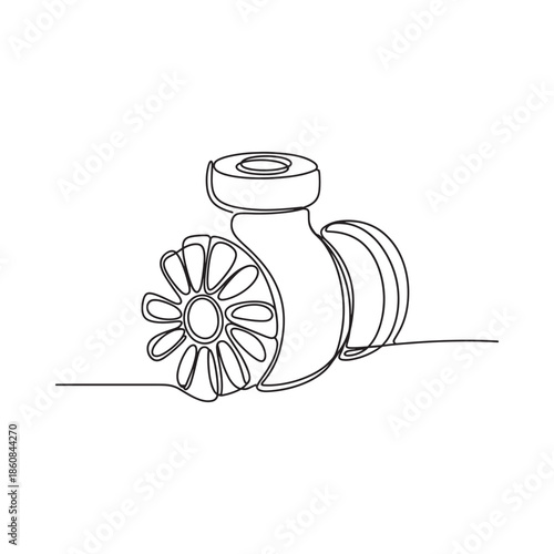 A minimalist line drawing depicting a vintage camera on a white background