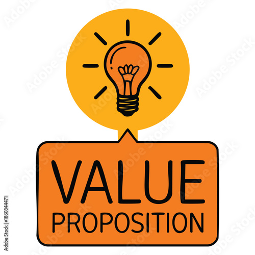 Value proposition word writing text quote badge with lightbulb flat vector illustration suitable for business strategy communication marketing and educational concept