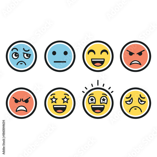 Collection of diverse emoji faces expressing various emotions and reactions.