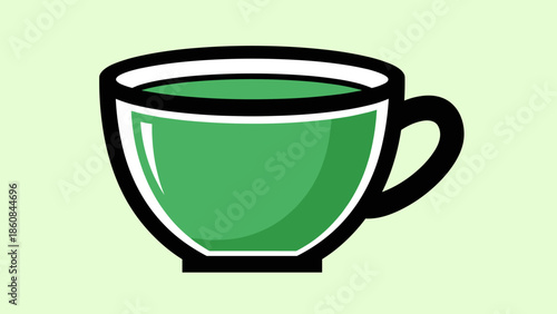 Illustration of a Cup of Green Tea with Black Outline.