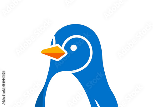 Stylized Blue Penguin Head with Orange Beak and White Accents.