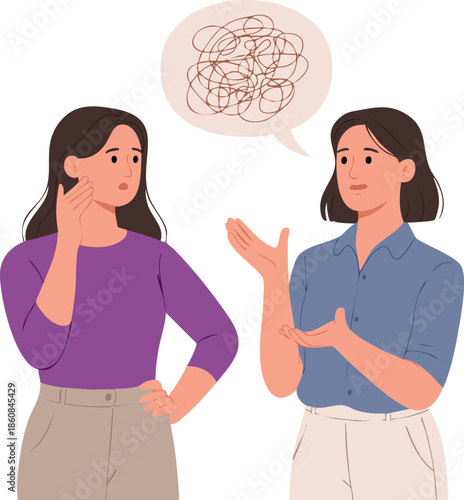 Vector illustration communication gossip friends two women talking about different things perfect for social conversation theme and expressive character artwork