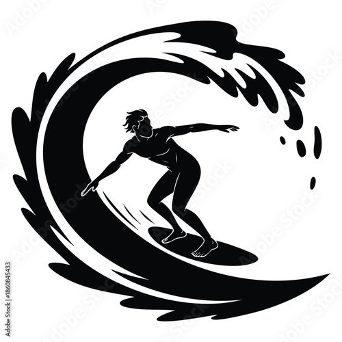 Vector illustration creative poster surfer silhouette on grunge background hand lettering quote perfect for t shirt bag prints greeting cards or invitations