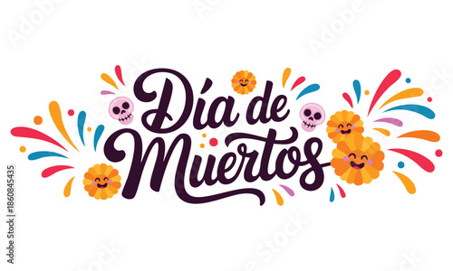 Vector illustration dia de muertos day of the dead spanish text lettering ideal for cultural holiday decoration mexican celebration and traditional festival artwork