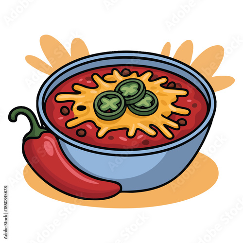 Vector illustration for National Chili Month October chili con carne bowl with meat beans cheese traditional Mexican dish important day celebration concept