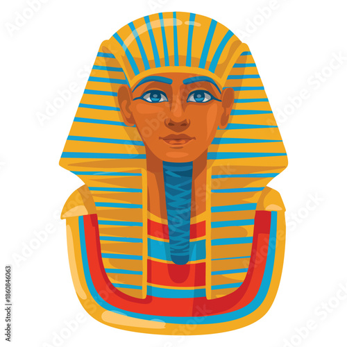 Vector illustration of ancient Egyptian pharaoh colorful Tutankhamun statue cartoon design ideal for travel poster agency promotion or Egypt tourism themed visuals