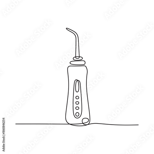 Minimalist line art illustration of a portable dental water flosser device