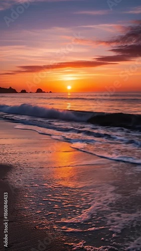 Sunset Ocean Beach Sunrise Waves Fiery Orange Sky Soft Light