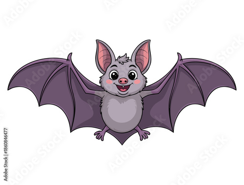 Vector illustration of bat with gray wings isolated on white background suitable for gothic, nocturnal, halloween, animal, or spooky themed artwork designs
