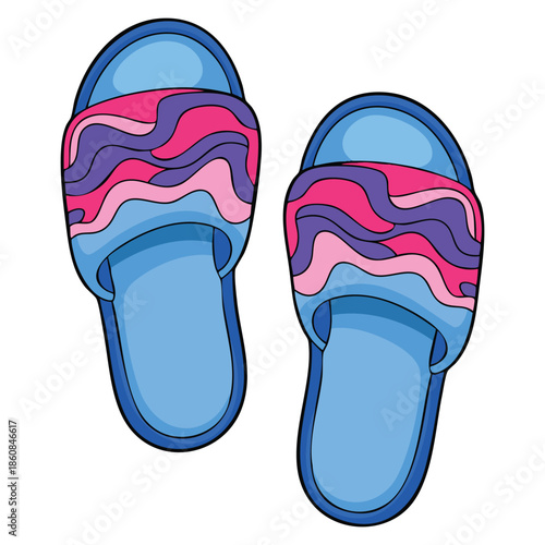 Vector illustration of beach sandals blue and pink ideal for summer vacation travel footwear tropical holiday fashion accessory or decorative artwork